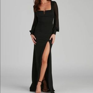 Veronica Front Slit Crepe Dress - Long Floor-length Formal Dress